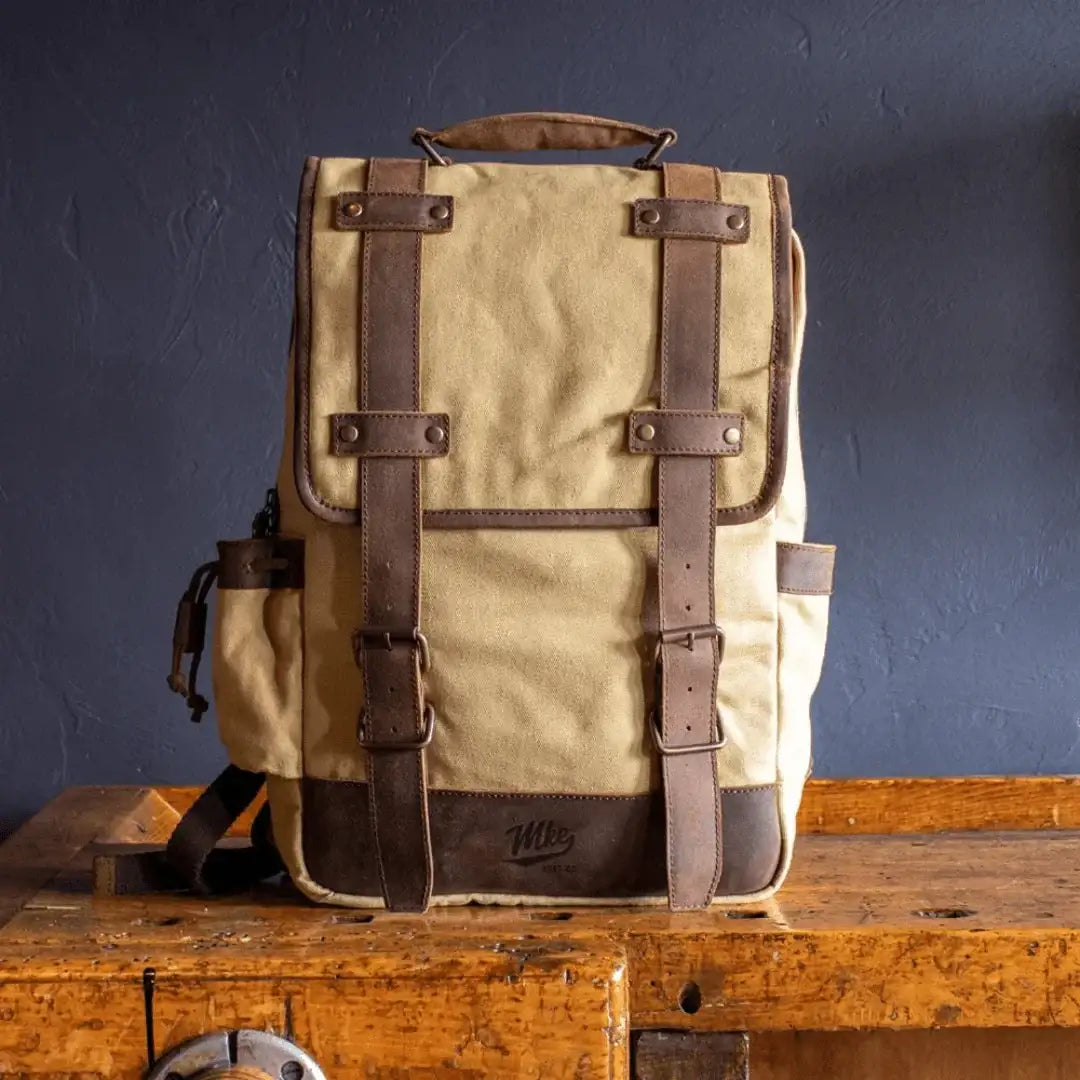 brothers leather supply co canvas windy city backpack The Timber Trek Retro Vintage Waxed Laptop Green Army grain leather. 25L Traveler Canvas Backpack Tan