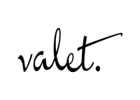 Valet logo in black handwritten script on a white background