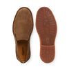 Men's slip-on suede loafer in whiskey brown with rubber outsole, top and sole view