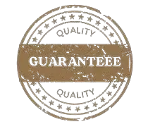 Brown vintage quality guarantee stamp with distressed texture and circular design